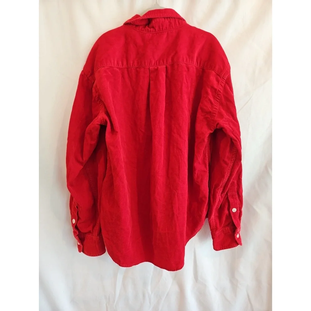 RALPH LAUREN Boys' Corduroy Button Down Shirt Small (8/10) Red LS Pony Logo